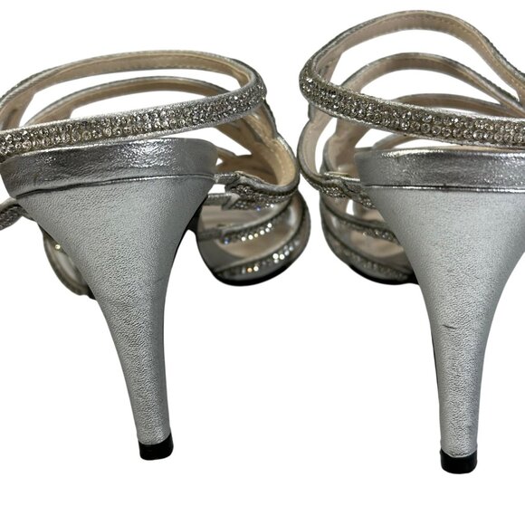 Caparros Womens Silver Strappy Rhinestone Stiletto Heels HOCO Sandals 9.5B - Picture 5 of 8